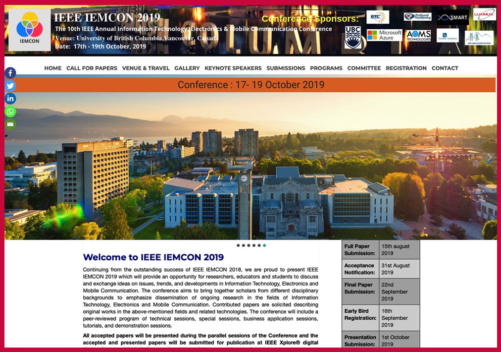 SteveChan Reviewer for IEEE Information Technology Electronics & Mobile Communication Conference (IEMCON)