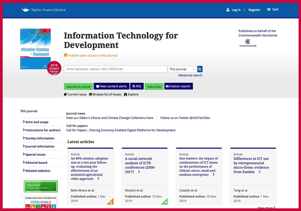 Steve Chan Reviewer for Taylor & Francis (Routledge) Journal of Information Technology for Development (JITD or Inform Tech Dev)